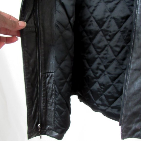 VTG 90s Faux Fur Collar Black Leather Jacket Y2K Leather Jacket Chic Modern Fit - Picture 15 of 16
